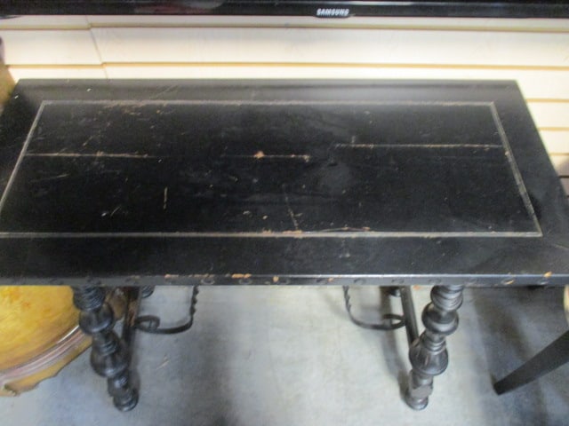 Black Wood and Wrought Iron Console Table - 2