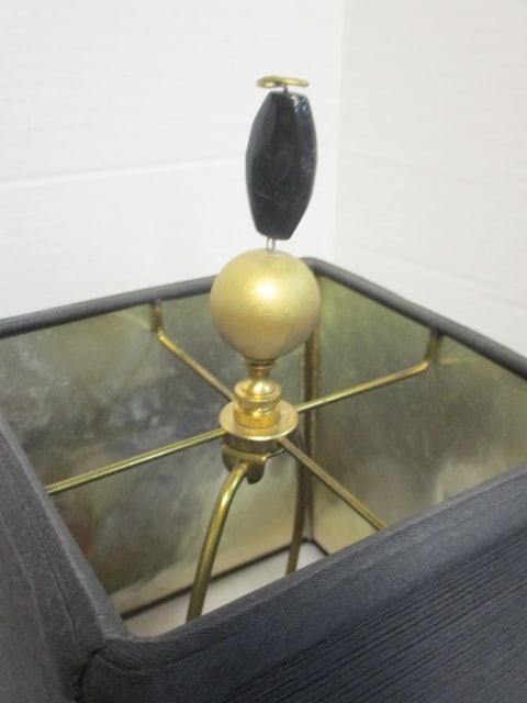 Pair of Mid Century Modern Ceramic Sculpture Table Lamps with Pleated Black Shades - 6
