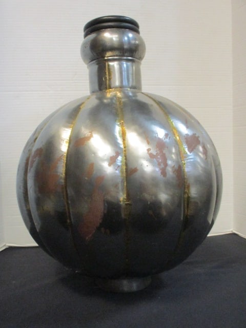 Large Silvertone Metal Pumpkin Jar/Vase: 19 3/4"