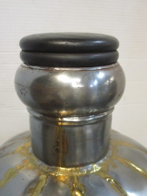 Large Silvertone Metal Pumpkin Jar/Vase - 2