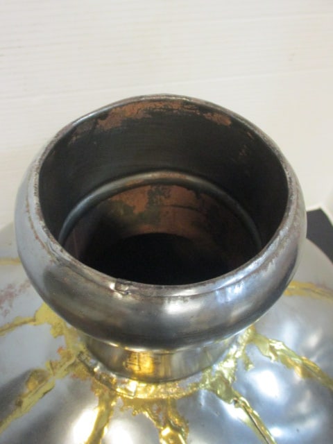 Large Silvertone Metal Pumpkin Jar/Vase - 3
