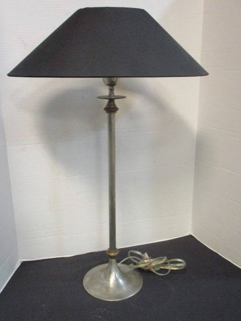 Contemporary Metal Candlestick Table Lamp with Black Shade: 19"