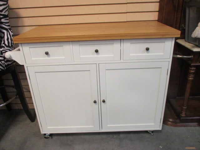 White 3-Drawer, 2-Door Kitchen Portable Island Cabinet on Casters (1 of 6)