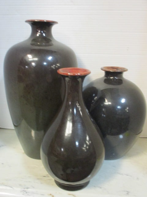 Set of 3 Pier 1 Glazed Vases: 10 1/4", 10 1/2", and 15"