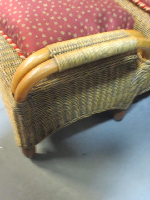 Vintage Rattan Club Chair and Ottoman with Cushions - 3