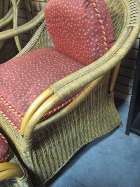 Vintage Rattan Club Chair and Ottoman with Cushions - 4