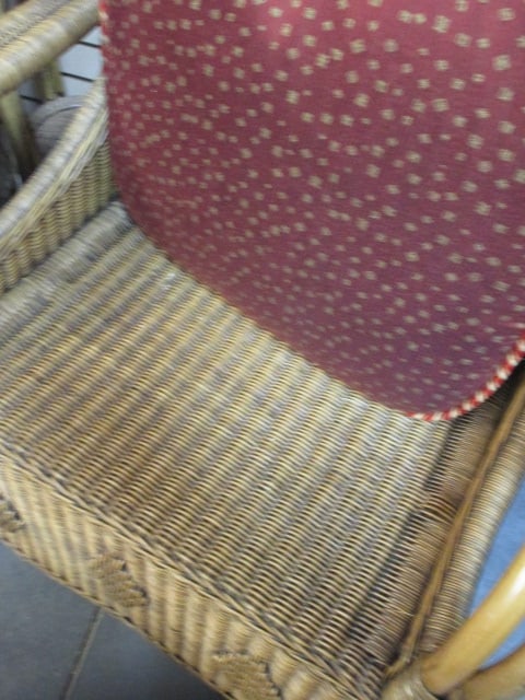 Vintage Rattan Club Chair and Ottoman with Cushions - 6
