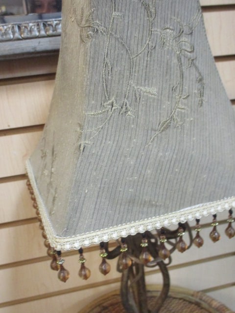 Metal Scroll Table Lamp with Silk and Dangling Bead Shade - 3