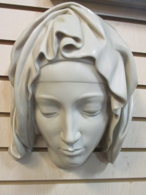 Metropolitan Museum of Art "Head of the Virgin" Michelangelo Cold Cast: Marble Replica Wall Hanging, 11" x 15"