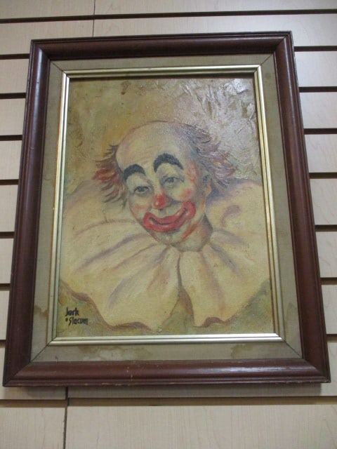 Vintage Framed Clown Painting by Jack Slocum: 18" x 20"