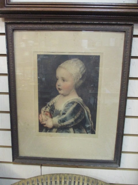 Antique Framed and Matted "Baby Stuart" by Anthony Van Dyck Print - Signed: 17 1/2" x 22", see pictures and preview for signature