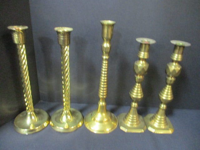 2 Pairs and 1 Extra Vintage Brass Candlestick Holders (1 of 13)