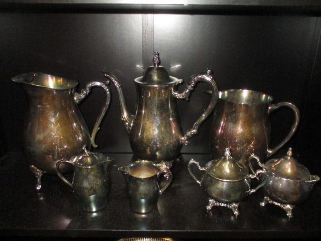 Vintage Silverplated Coffee Pot, Pitchers, Sugar, and Creamers (1 of 10)