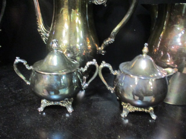 Vintage Silverplated Coffee Pot, Pitchers, Sugar, and Creamers - 5