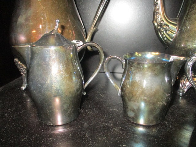 Vintage Silverplated Coffee Pot, Pitchers, Sugar, and Creamers - 6