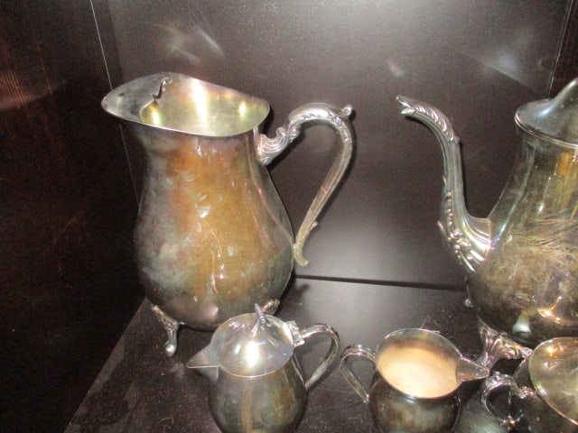 Vintage Silverplated Coffee Pot, Pitchers, Sugar, and Creamers - 8