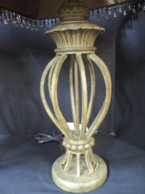 Pair of Regency Style Table Lamps with Silk and Dangling Bead Shades - 2