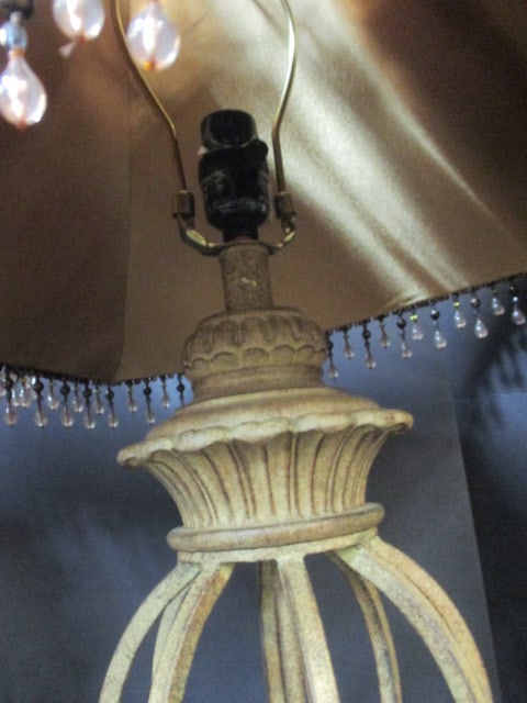Pair of Regency Style Table Lamps with Silk and Dangling Bead Shades - 3