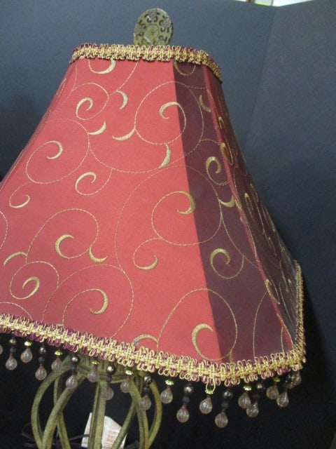 Pair of Regency Style Table Lamps with Silk and Dangling Bead Shades - 4
