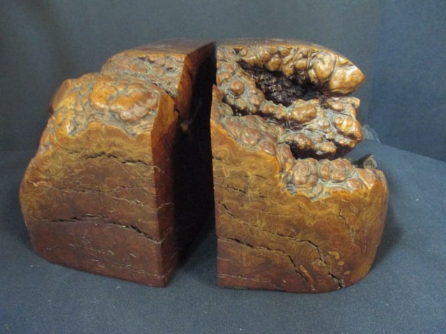 Pair of Mid Century Modern Burl Wood Bookends: 5 1/4" each