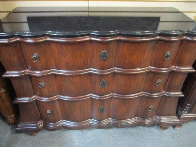 French Provincial Style 3-Drawer Dresser with Black Faux Marble Top: 46" x 19" x 35", Local Pickup Only
