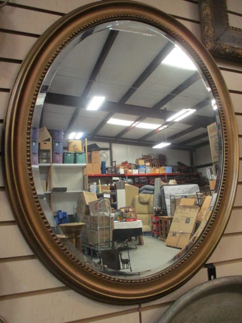 Vintage Gilded Gold Frame Beveled Edge Oval Wall Mirror (1 of 2)