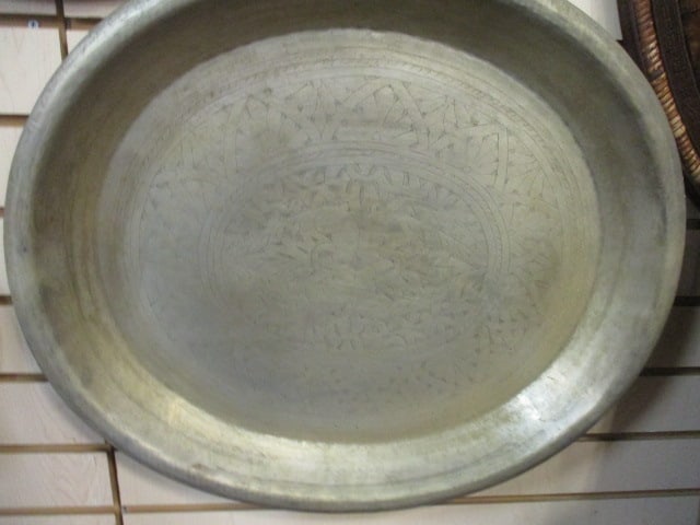 Vintage Etched Brass Oval Tray: 22" x 19 1/4"