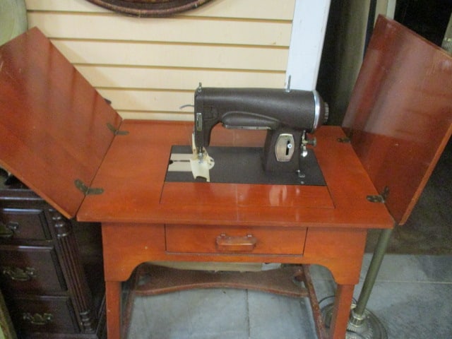 Vintage Kenmore E-6354 Sewing Machine in Flip-Top Wood Cabinet - 3