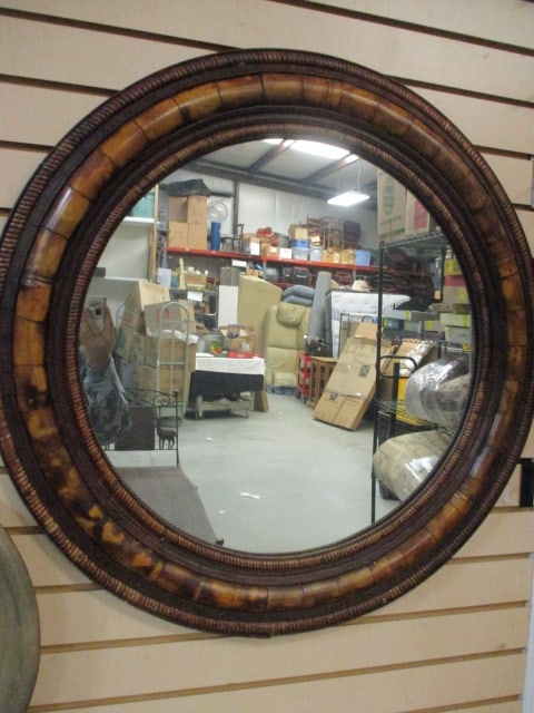 Faux Bamboo and Rattan Round Wall Mirror: 62"
