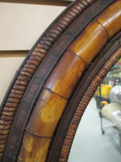 Faux Bamboo and Rattan Round Wall Mirror - 2