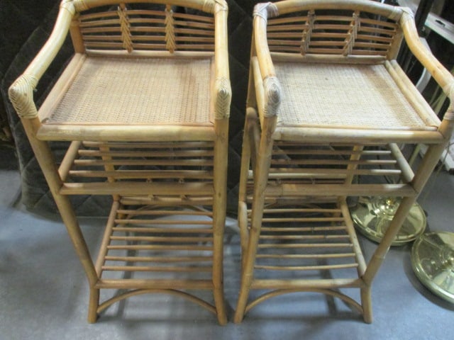 Pair of Vintage Bamboo and Rattan 3-Tier Etagere Side Tables (1 of 4)