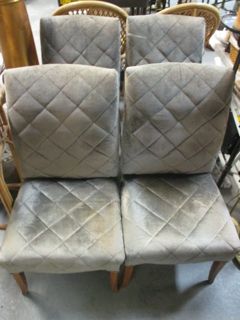 4 Gray Tufted Velvet Dining Chairs: 20" x 23" x 40" each, Local Pickup Only