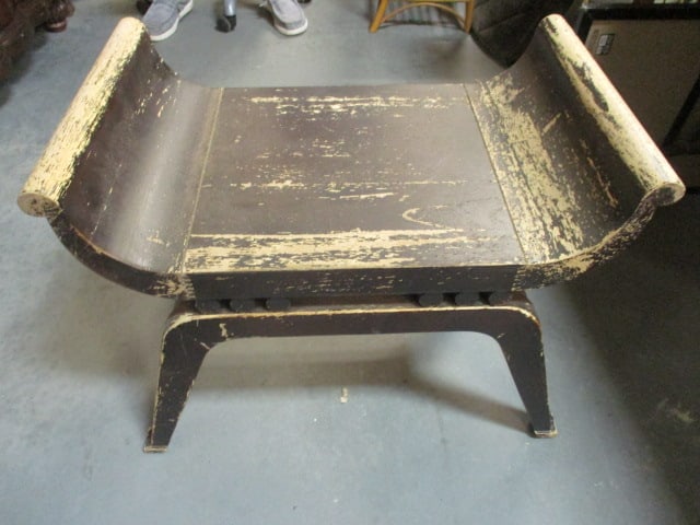 Vintage Distressed Wood Rolled Arm Bench (1 of 4)
