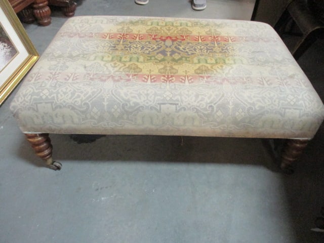 Vintage Upholstered Rolling Ottoman (1 of 4)