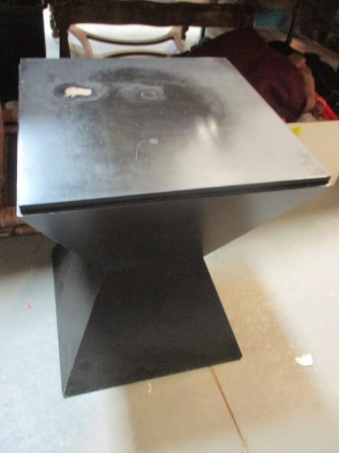 Black Square Pedestal Table Base: 16 1/4" x 16 1/4" x 20 3/4", no top, scrape and nicks on top, Local Pickup Only