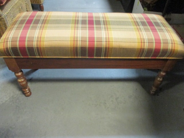 Vintage Upholstered Wood Bench (1 of 5)