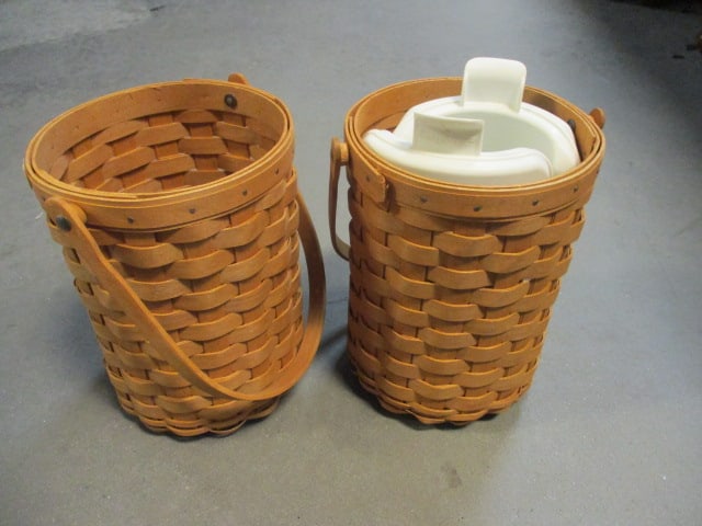 2 Longaberger Wine Bottle Baskets - Signed and Dated: 6"x 9 1/2" each, one has reusable ice pack
