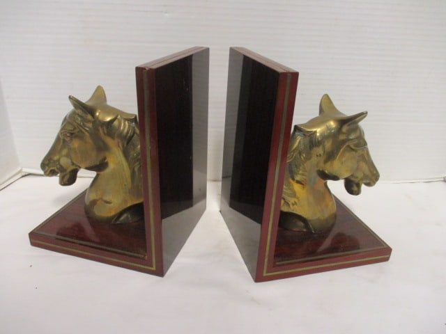 Mid Century Modern Brass and Wood Horse Head Bookends (1 of 5)