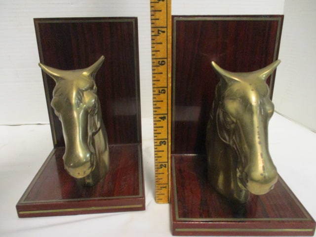 Mid Century Modern Brass and Wood Horse Head Bookends - 5