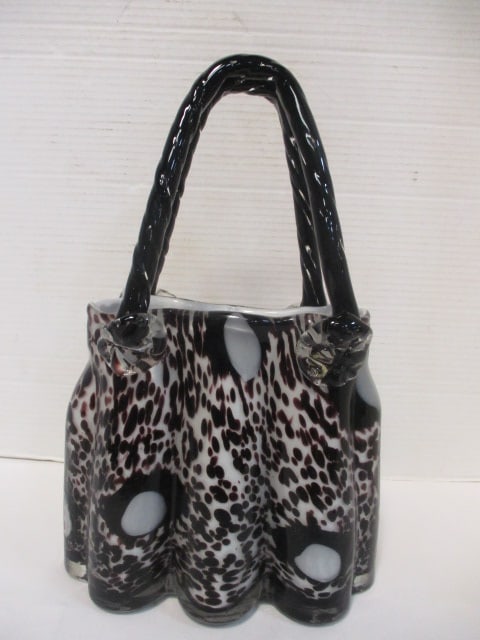 Murano Style Art Glass Handbag Vase: 13" (to handles)