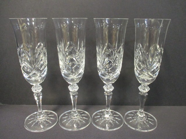 Set of 4 Galway Crystal Champagne Flutes: 8 1/4" each