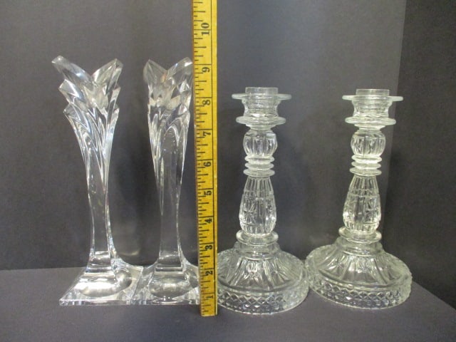 3 Pairs of Vintage Crystal Glass Candle Holders - 9
