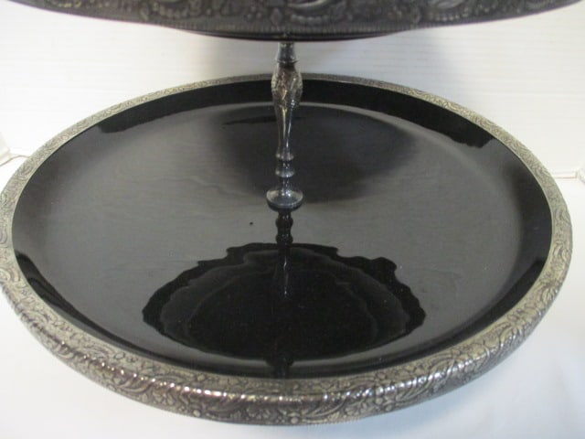 Vintage Silverplated and Stoneware Pottery 2-Tier Serving Tray - 3