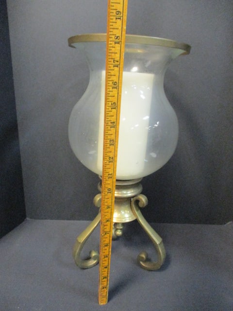 Vintage Brass Candle Holder with Glass Hurricane and Electric Candle - 4