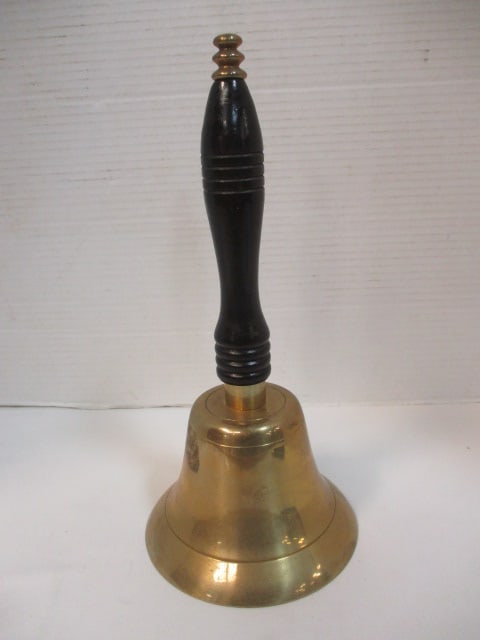 Vintage Brass and Wood Handle School Bell: 12"
