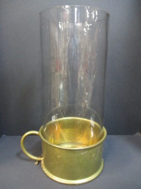 Large Vintage Brass Candle Holder with Glass Cylinder Hurricane: 18"