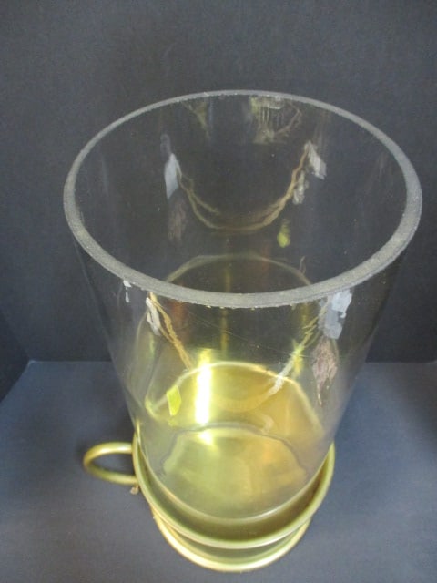 Large Vintage Brass Candle Holder with Glass Cylinder Hurricane - 2