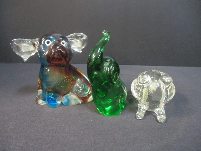 3 Vintage Blown Glass Animal Sculptures: 2 1/2" to 4 1/2"