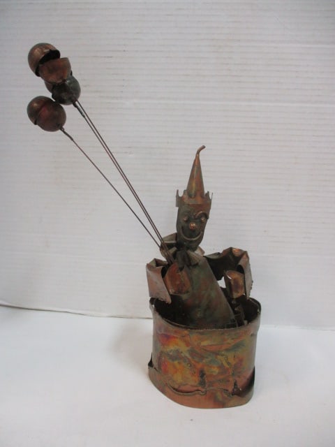 Vintage Sankyo Brass Clown Musical Figurine - Plays "Send in the Clowns": 12 1/4"