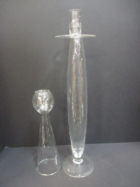 2 Blown Glass Candle Holders: 10 1/4" and 18 1/2"